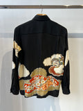 Long Sleeve Kimono Shirt, vintage silk flowers and clouds
