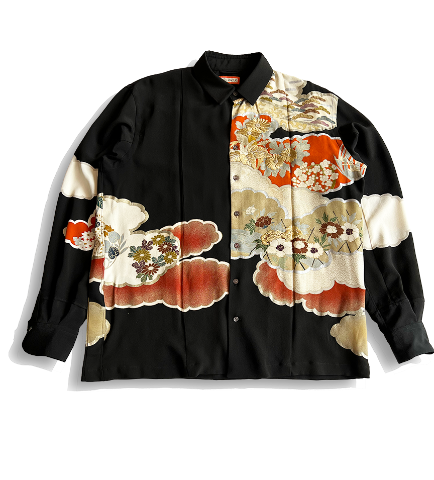 Hawaiian shirt painted black silk crepe gold –
