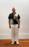 Short Sleeve Kimono Shirt, silver flower on black silk