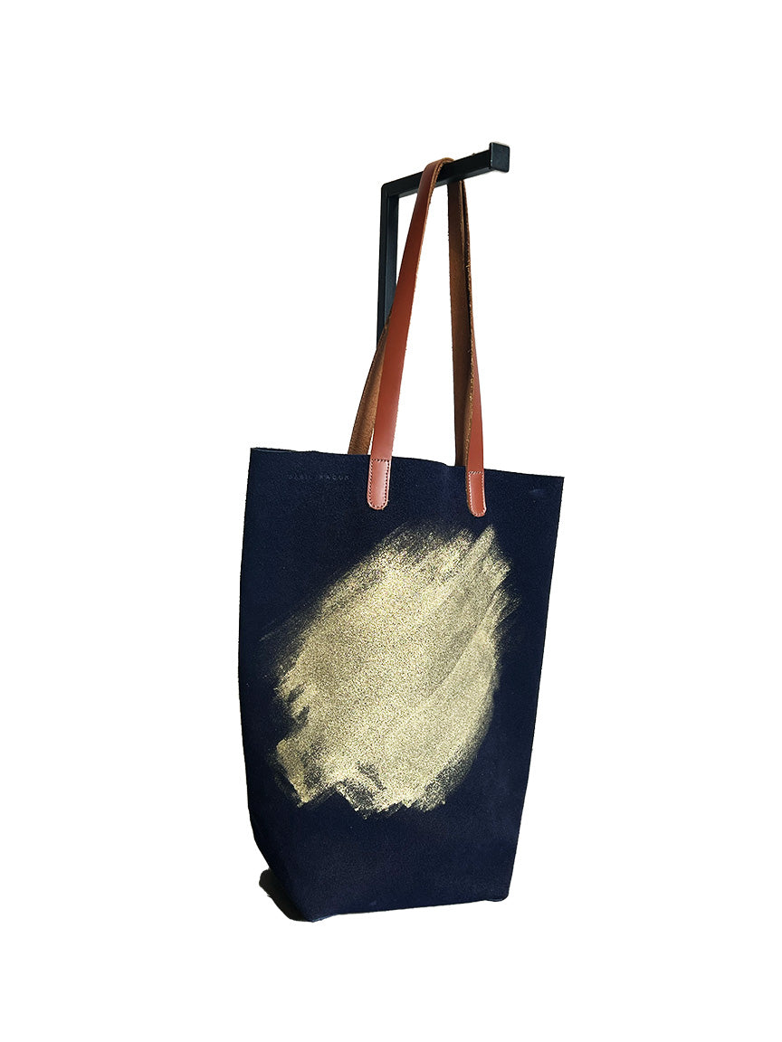 Basil Racuk Rose outlets Gold Metallic Leather Paper Bag Tote Everyday