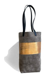 Paper Bag grey suede gold stripe
