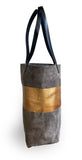 Paper Bag grey suede gold stripe