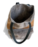 Paper Bag grey suede gold stripe