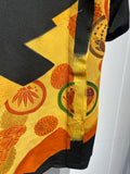 Hawaiian shirt, embroidered black silk crepe (orange/gold)