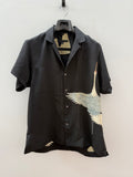 Kimono Shirt, Cranes on Black Ground