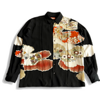 Long Sleeve Kimono Shirt, vintage silk flowers and clouds