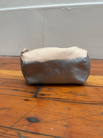 Pod Pouch in veg tan leather with pewter metallic