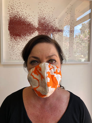 Orange White Retro Print Face Mask, Cotton Nylon