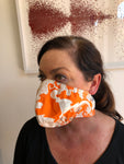 Orange White Retro Print Face Mask, Cotton Nylon