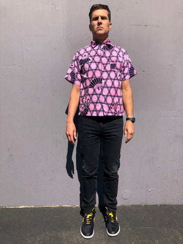 Hawaiian Shirt, pink fan print