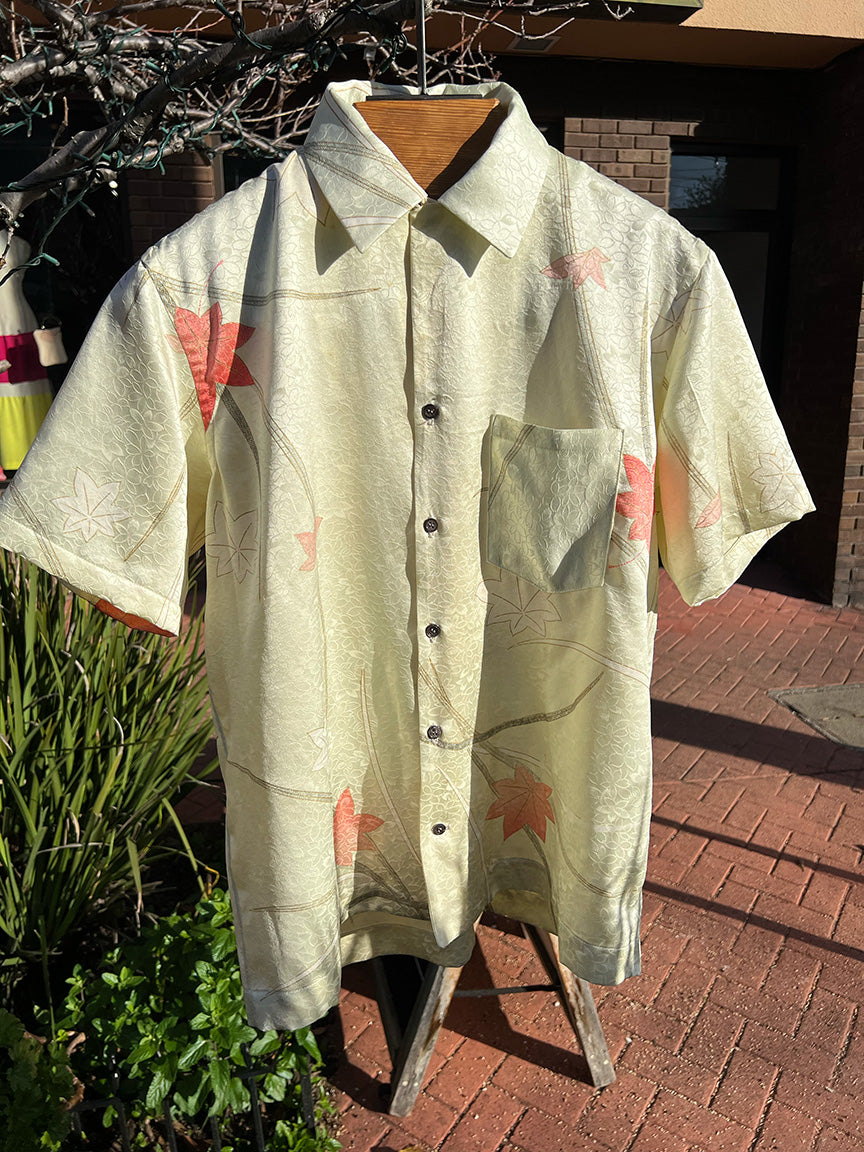 Hawaiian shirt, leaf print silk