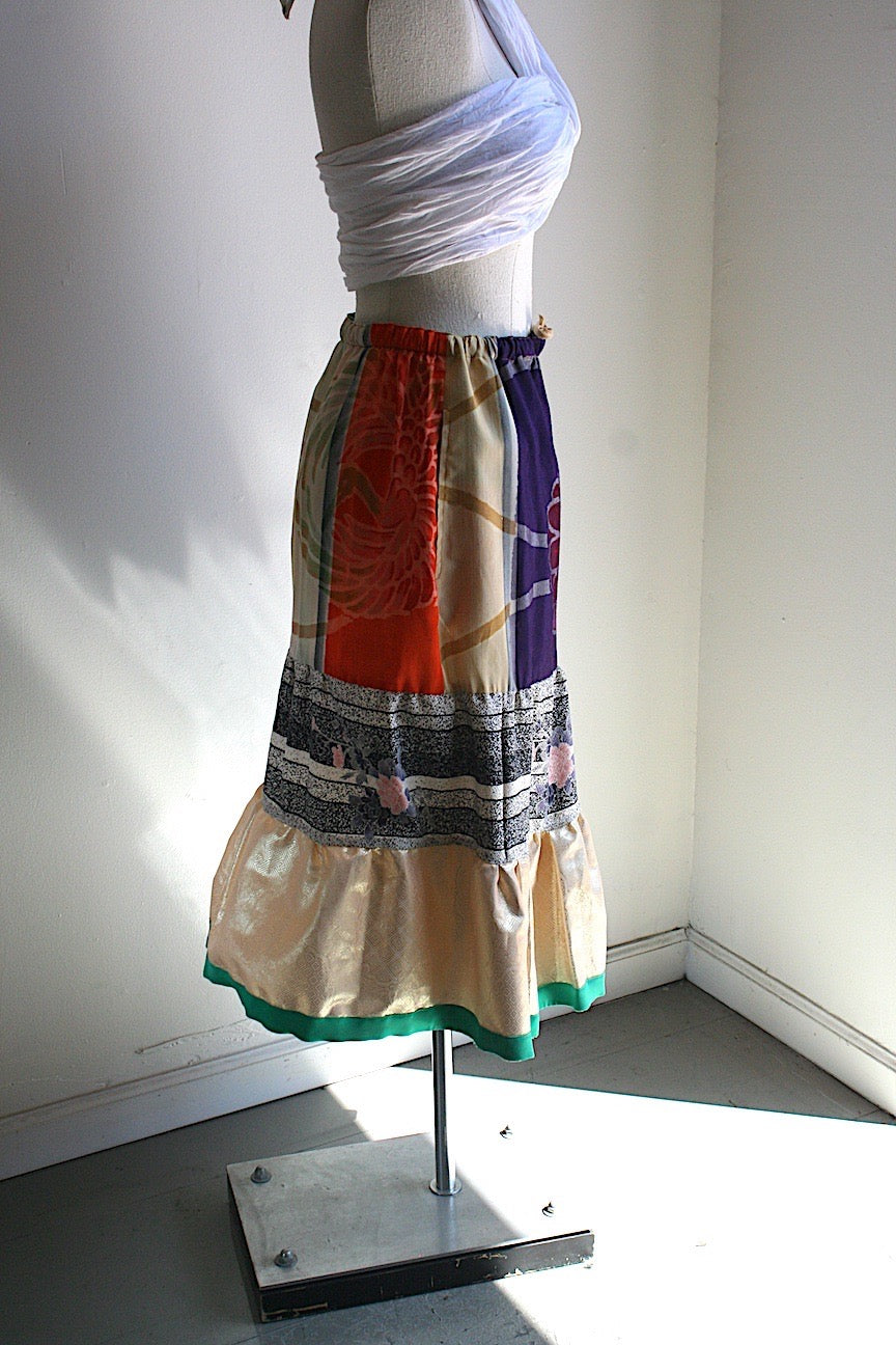 Vintage Kimono Fabrics Tiered Skirt (one of a kind)