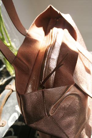 Zip Top Tote rose gold metallic