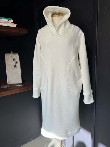 Raglan Hood Dress Ivory Waffle Knit