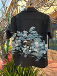 Hawaiian shirt, painted black silk crepe (blue)