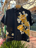 Hawaiian shirt, painted black silk crepe (gold)