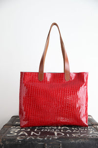 Zip Top Tote red croc